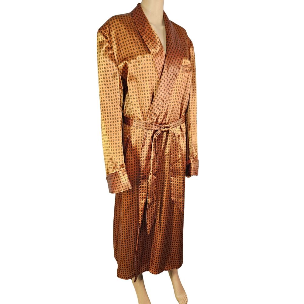 60s Kings for Men MCM Full Length Geometric Satin Lounging Robe Smoking Jacket L